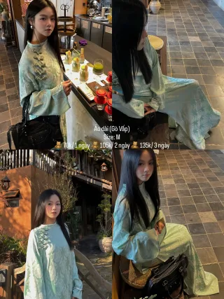 Photo 1 of Áo dài lụa xanh mint nữ size M