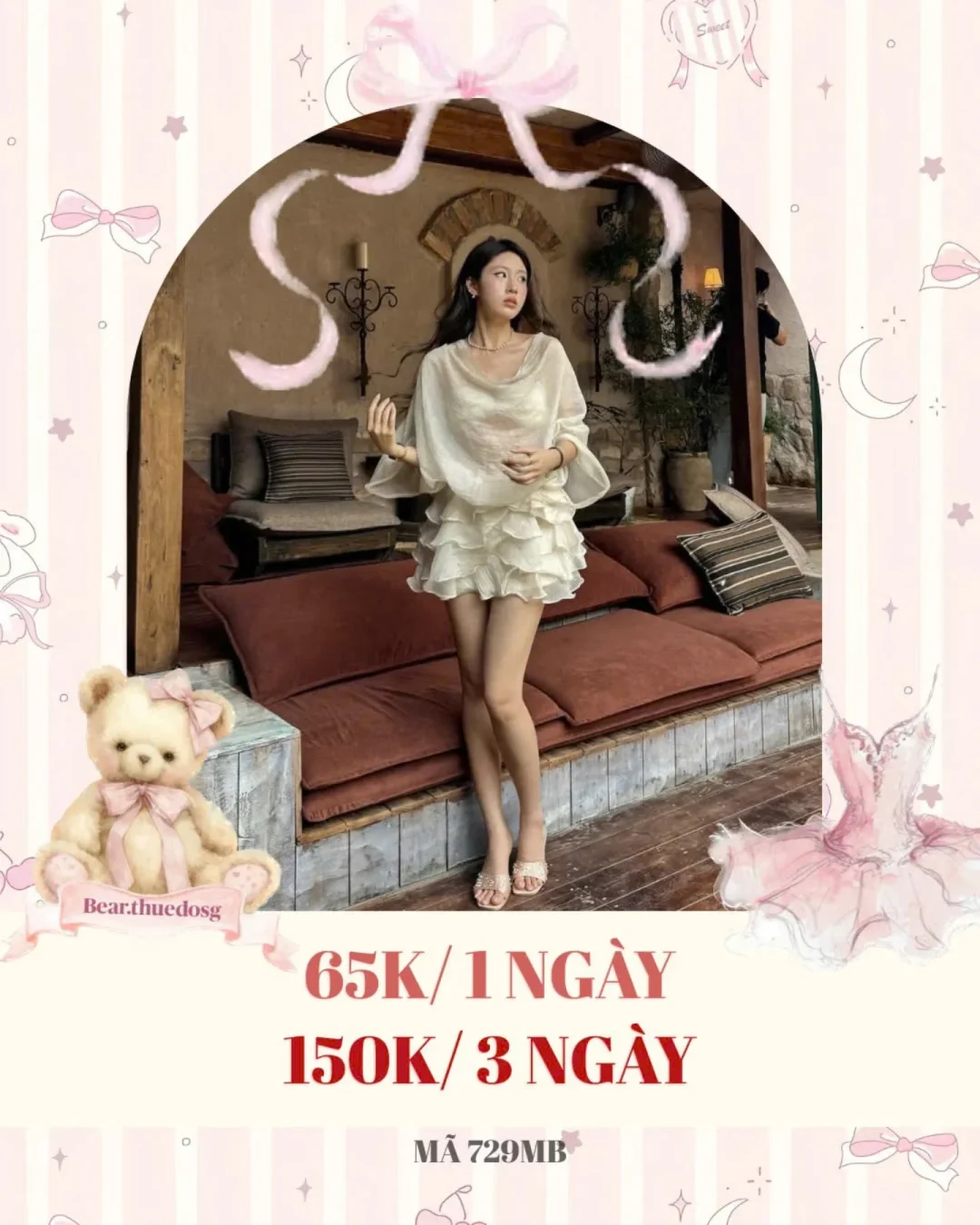 Photo 1 of Váy voan trắng bèo nhún nữ cho thuê