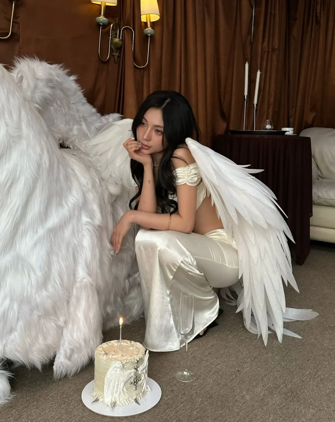 Photo 2 of Set đồ thiên thần satin trắng nữ