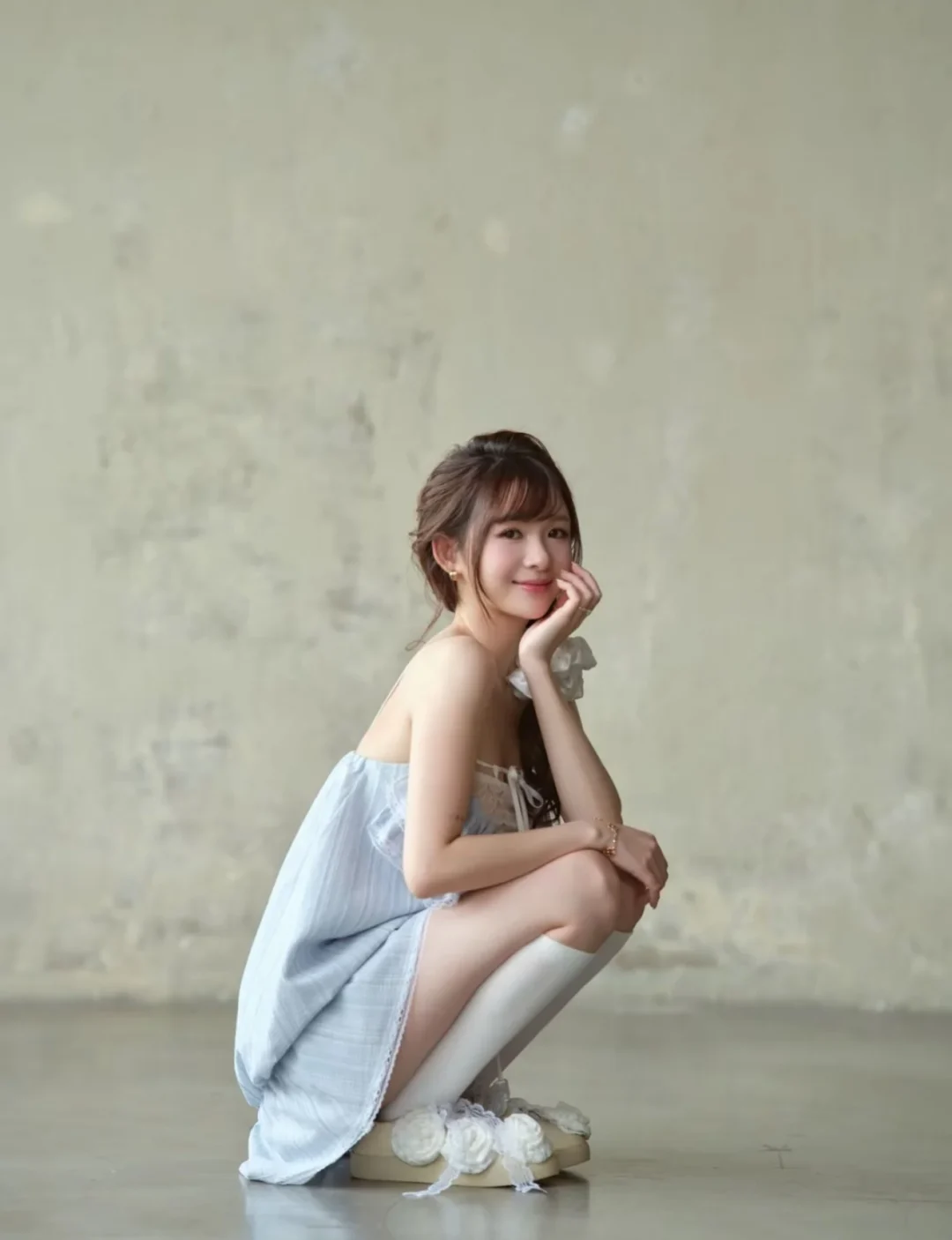 Photo 2 of Set babydoll sọc xanh nhạt size S