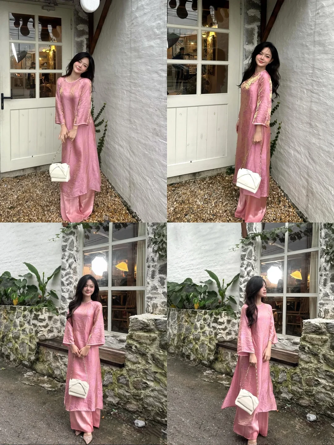 Photo 1 of Áo dài nữ hồng thêu vàng size M