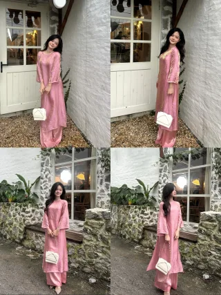 Photo 1 of Áo dài nữ hồng thêu vàng size M