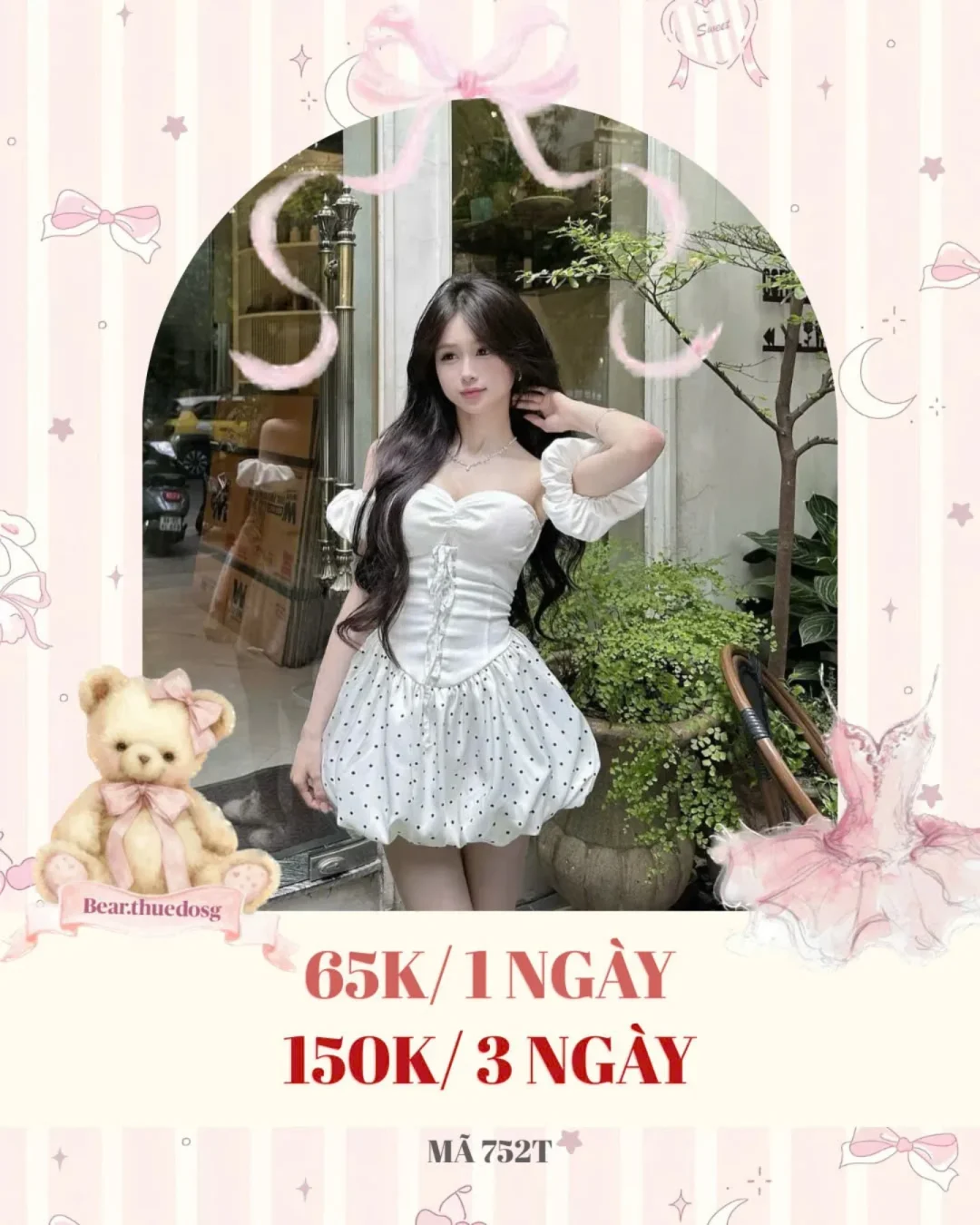 Ảnh 1 của Set áo corset chấm bi trắng váy búp bê nữ