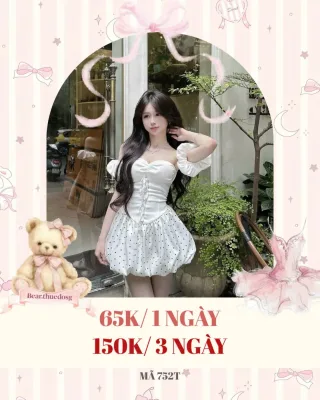 Ảnh 1 của Set áo corset chấm bi trắng váy búp bê nữ