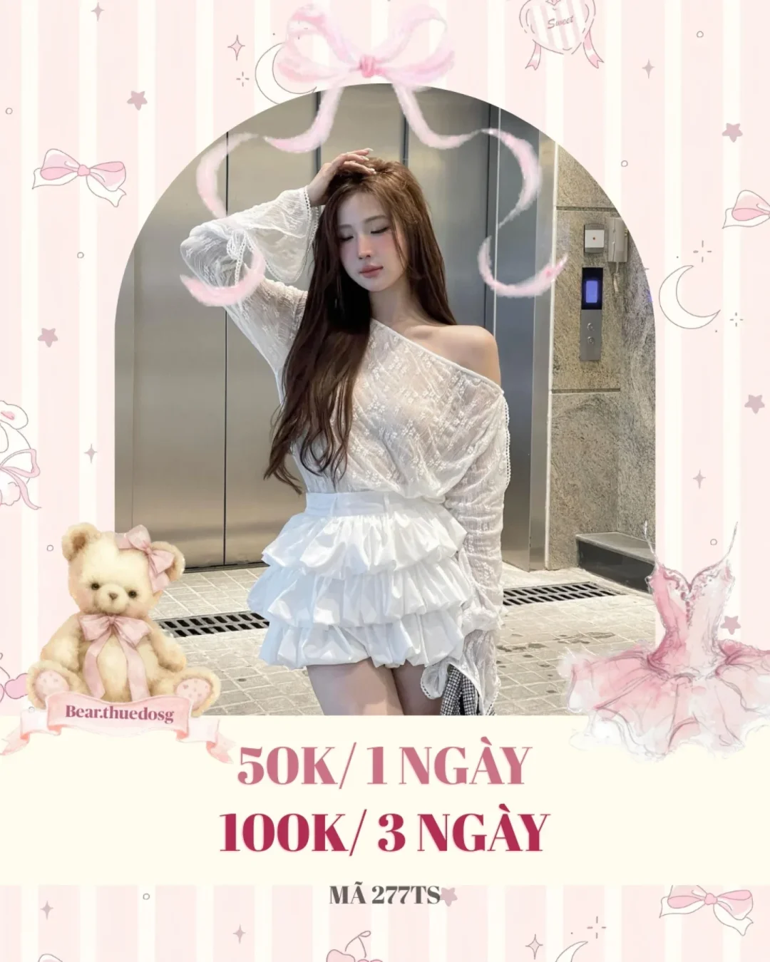 Ảnh 1 của Set áo ren trắng trễ vai chân bèo nữ