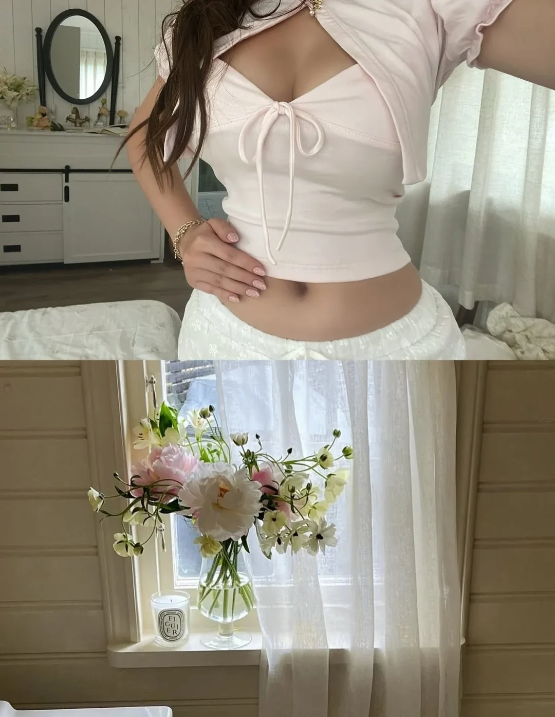 Ảnh 2 của Set croptop hồng pastel chân váy sequin trắng size M