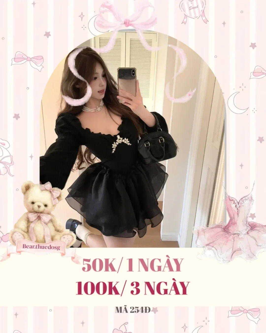 Ảnh 1 của Váy đen tay phồng bigsize size L nữ