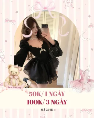 Ảnh 1 của Váy đen tay phồng bigsize size L nữ