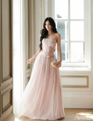 Ảnh 1 của Váy dạ hội voan hồng pastel size M