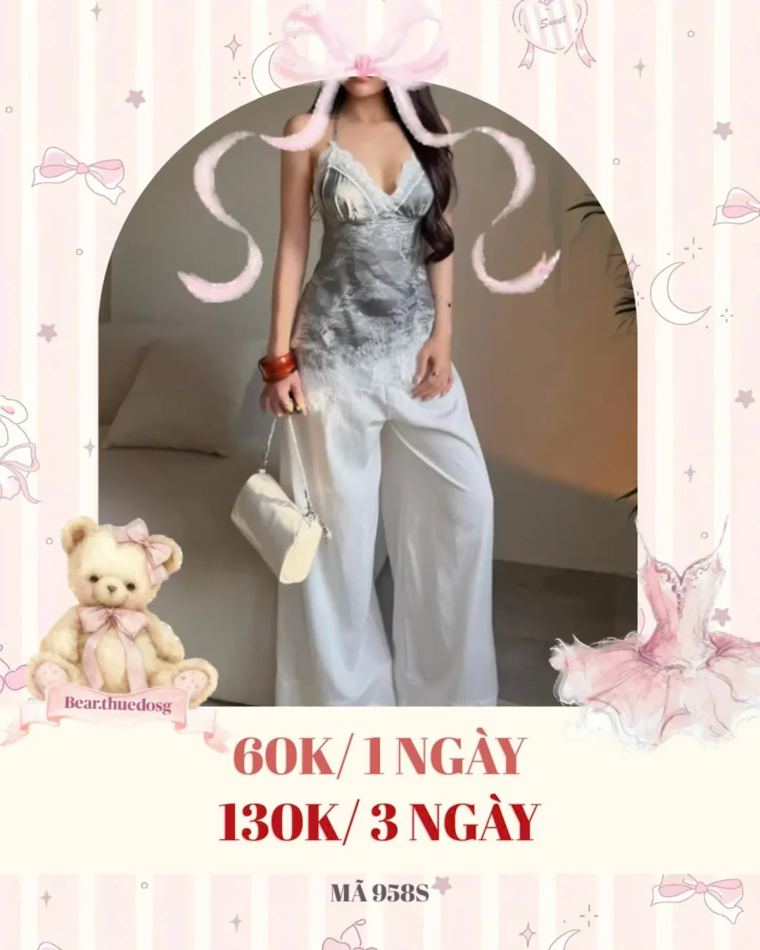 Ảnh 1 của Set đồ satin ren xám nữ size S