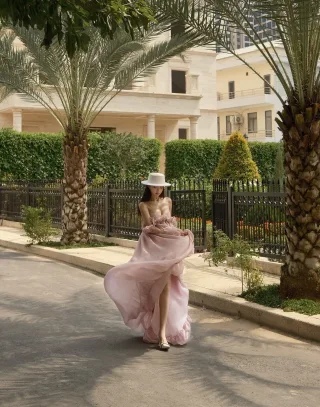 Ảnh 1 của Váy maxi voan hồng pastel nữ size M