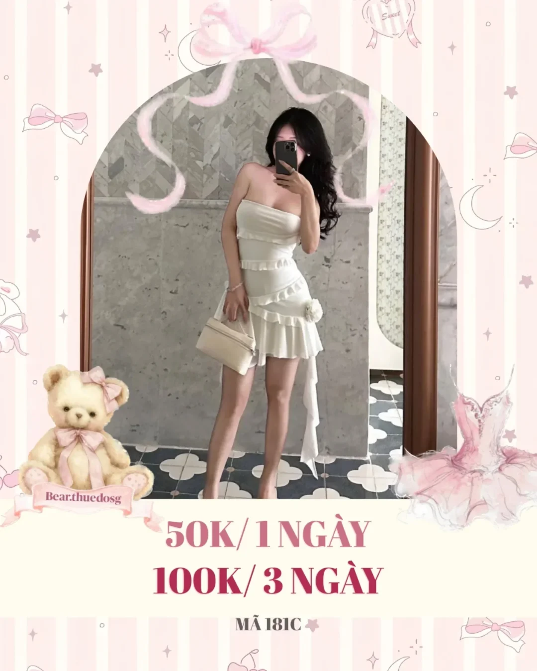 Ảnh 1 của Váy mini trắng quây vai bèo nhún size M