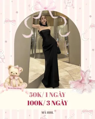 Photo 1 of Đầm maxi đen cúp ngực satin nữ