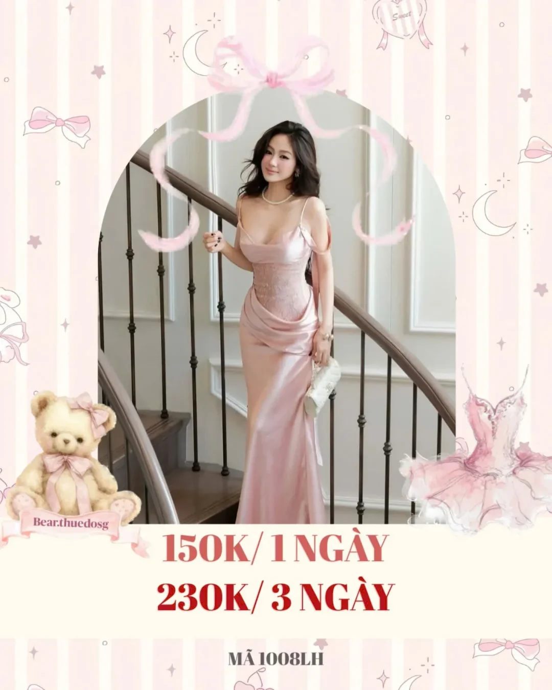 Photo 1 of Váy dạ hội satin hồng size M nữ
