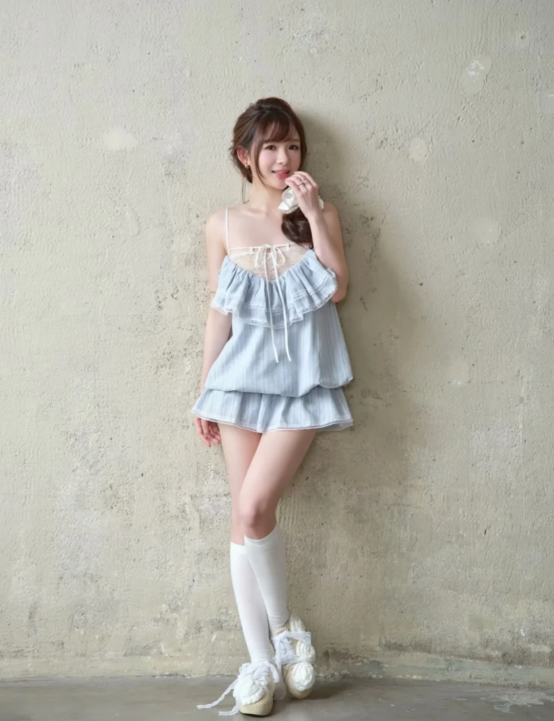 Photo 4 of Set babydoll sọc xanh nhạt size S