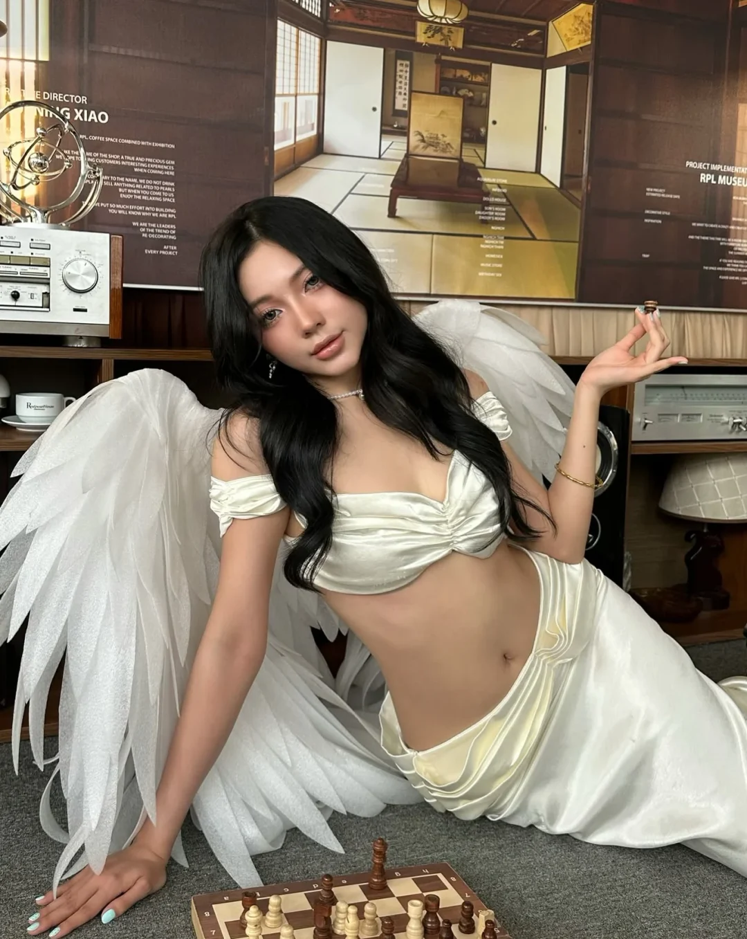 Photo 6 of Set đồ thiên thần satin trắng nữ