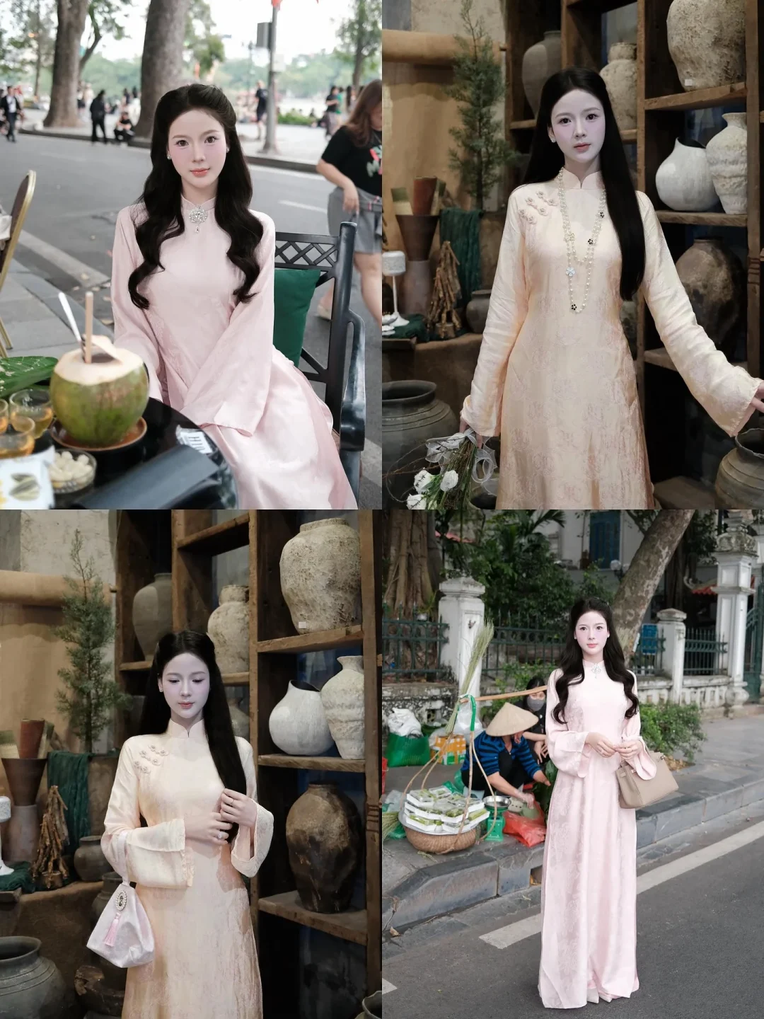 Photo 1 of Áo dài lụa hồng pastel nữ size M