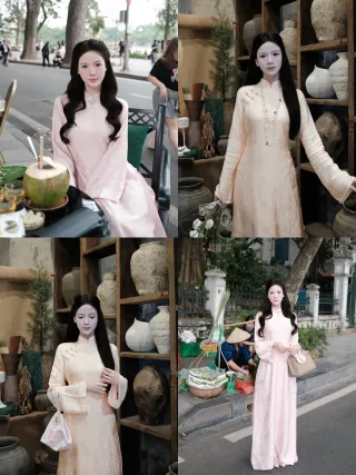 Photo 1 of Áo dài lụa hồng pastel nữ size M