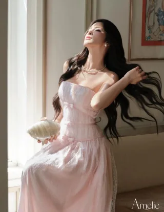 Ảnh 4 của Váy dạ hội voan hồng pastel size M