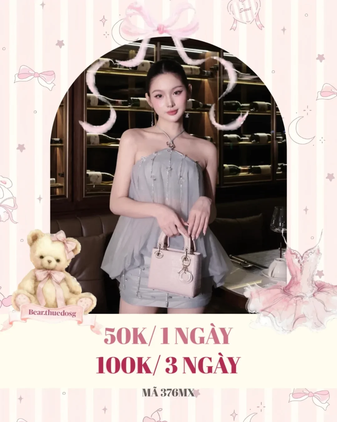 Ảnh 1 của Set áo váy nữ xám đính đá size S