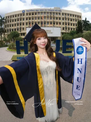 Ảnh 2 của Áo choàng tốt nghiệp nữ đen vàng size S