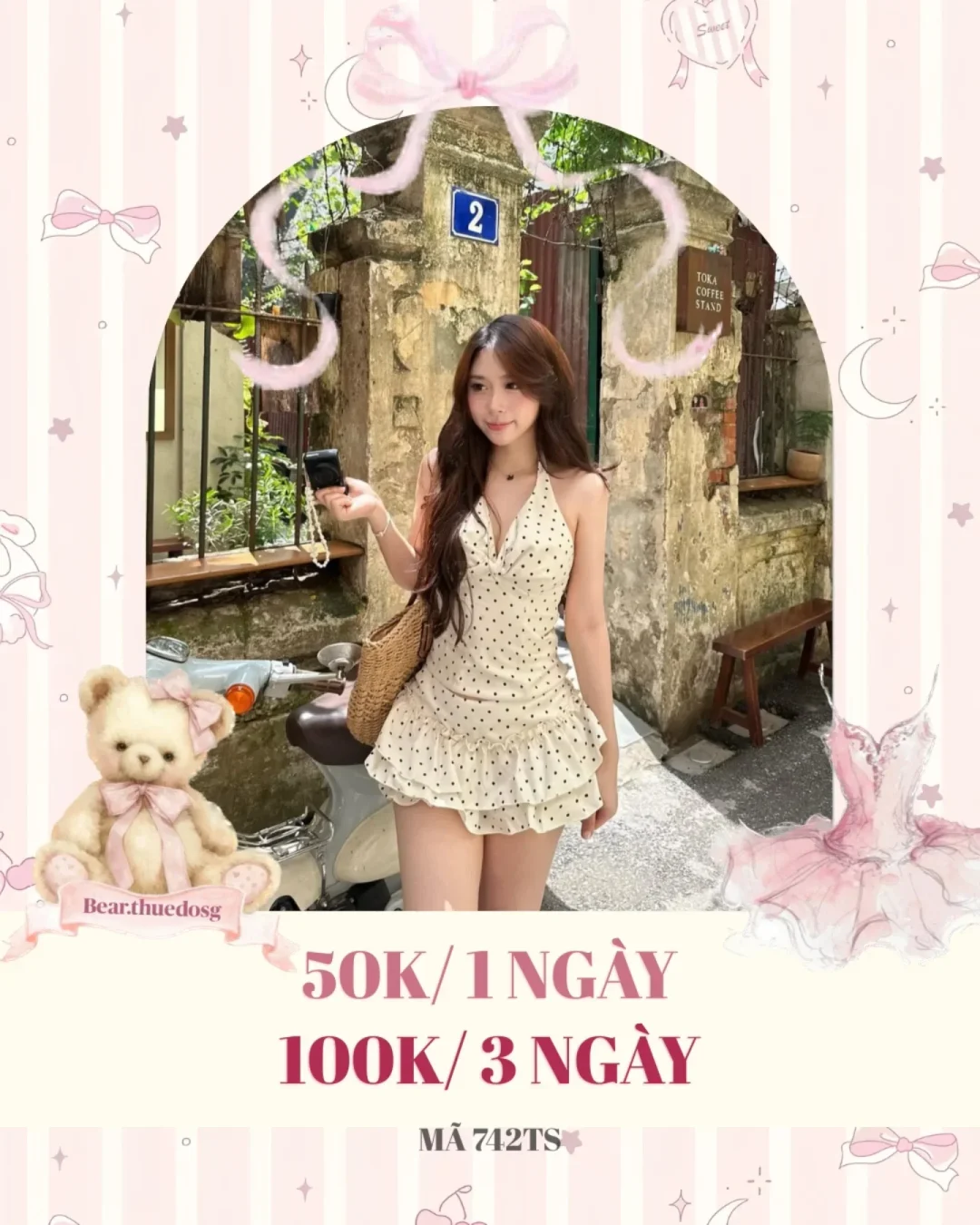 Ảnh 1 của Đầm chấm bi hai dây kem size S