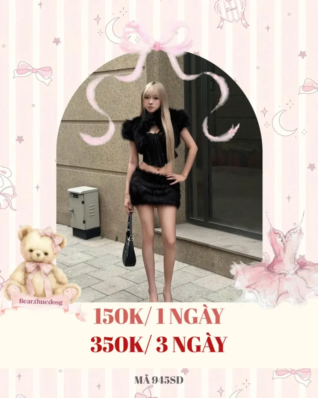 Photo 1 of Set đồ lông đen nữ size M