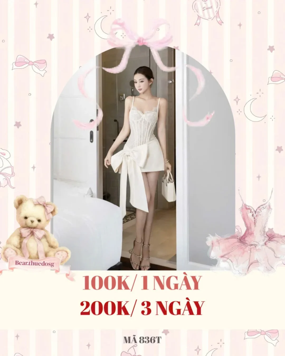 Ảnh 1 của Đầm corset nơ eo trắng size M nữ