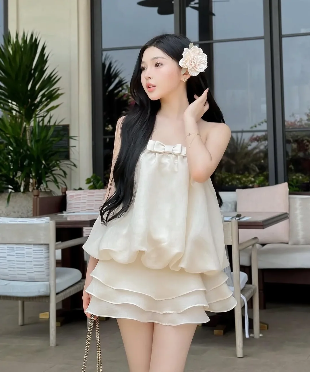 Ảnh 3 của Set áo váy trắng bèo nhún nữ