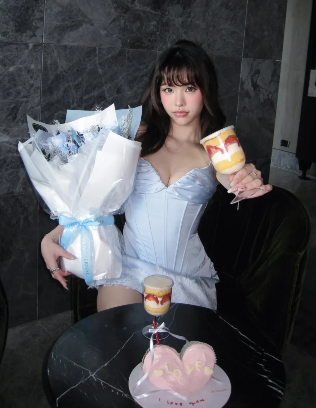 Photo 9 of Váy corset mini xanh nhạt lụa ren
