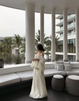 Ảnh 2 của Váy maxi trắng trễ vai Amelie size S