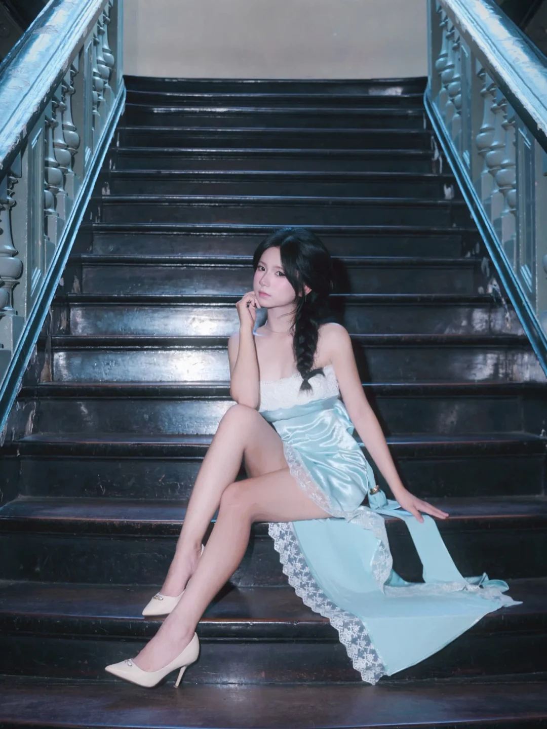 Ảnh 8 của Váy satin xanh mint size M nữ