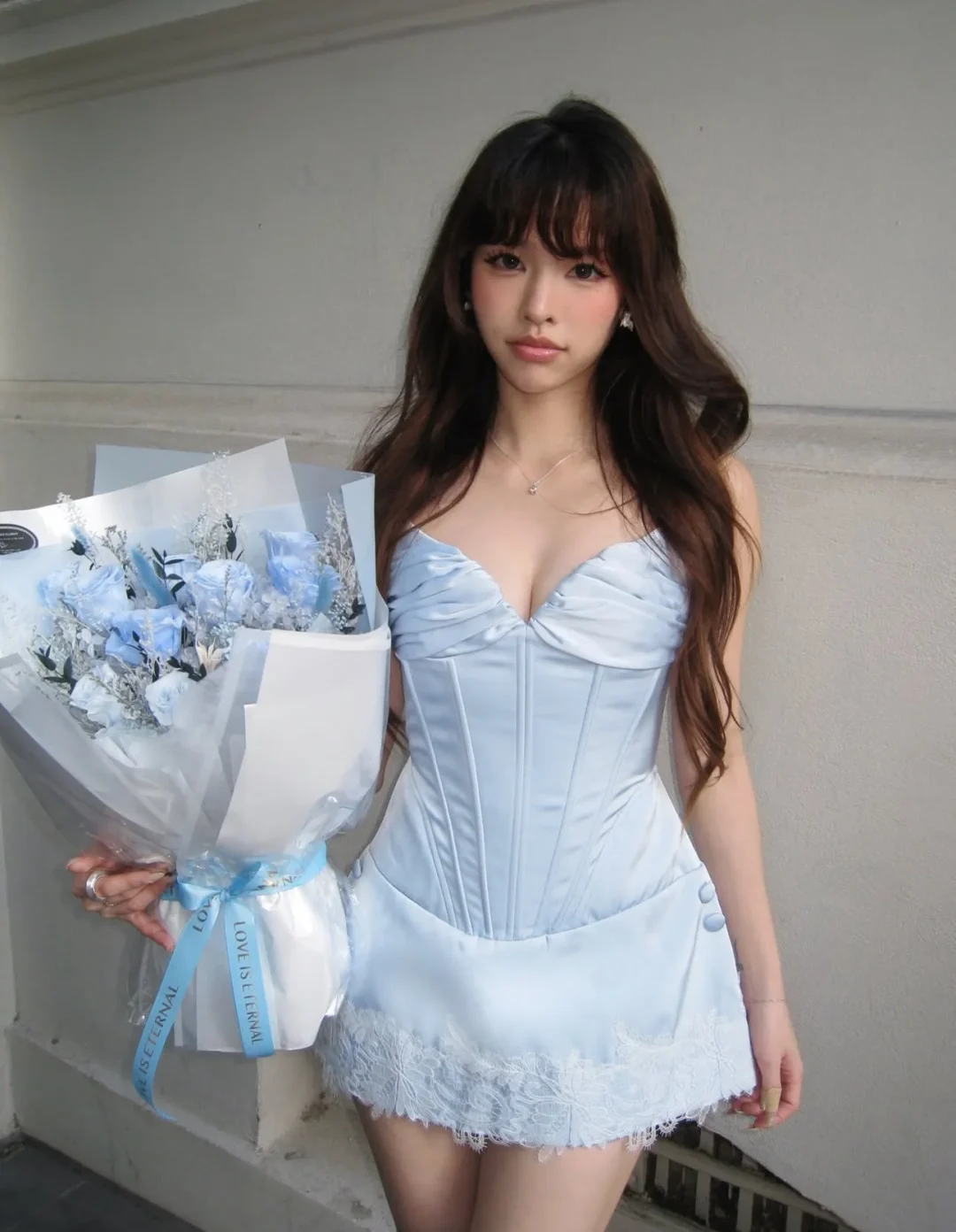 Photo 8 of Váy corset mini xanh nhạt lụa ren