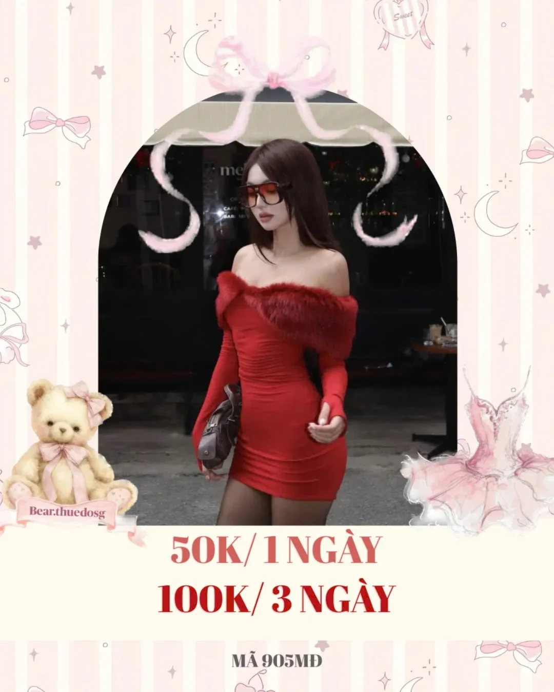 Ảnh 1 của Váy đỏ trễ vai viền lông nữ cho thuê