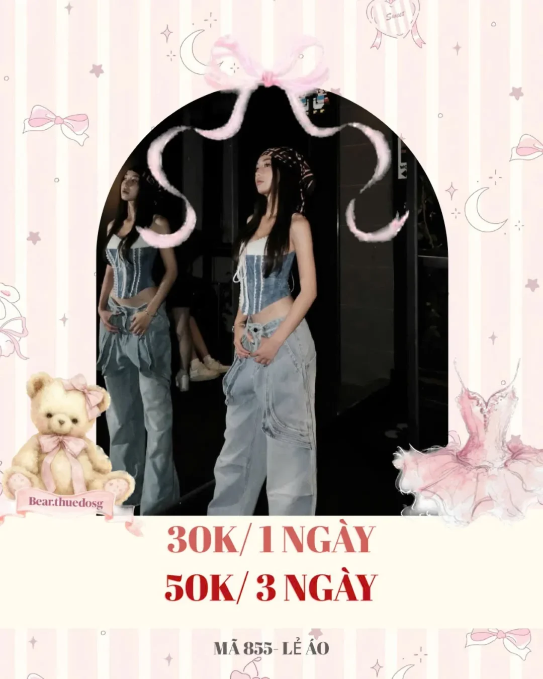 Photo 1 of Set áo corset denim và quần baggy nữ