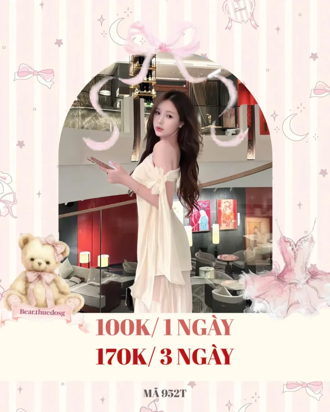 Ảnh 1 của Váy trễ vai kem nơ lớn size M