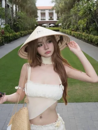 Ảnh 2 của Set đồ nữ hai dây bèo nhún kem freesize