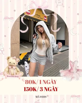 Photo 1 of Set hoodie xám quần short nữ streetwear