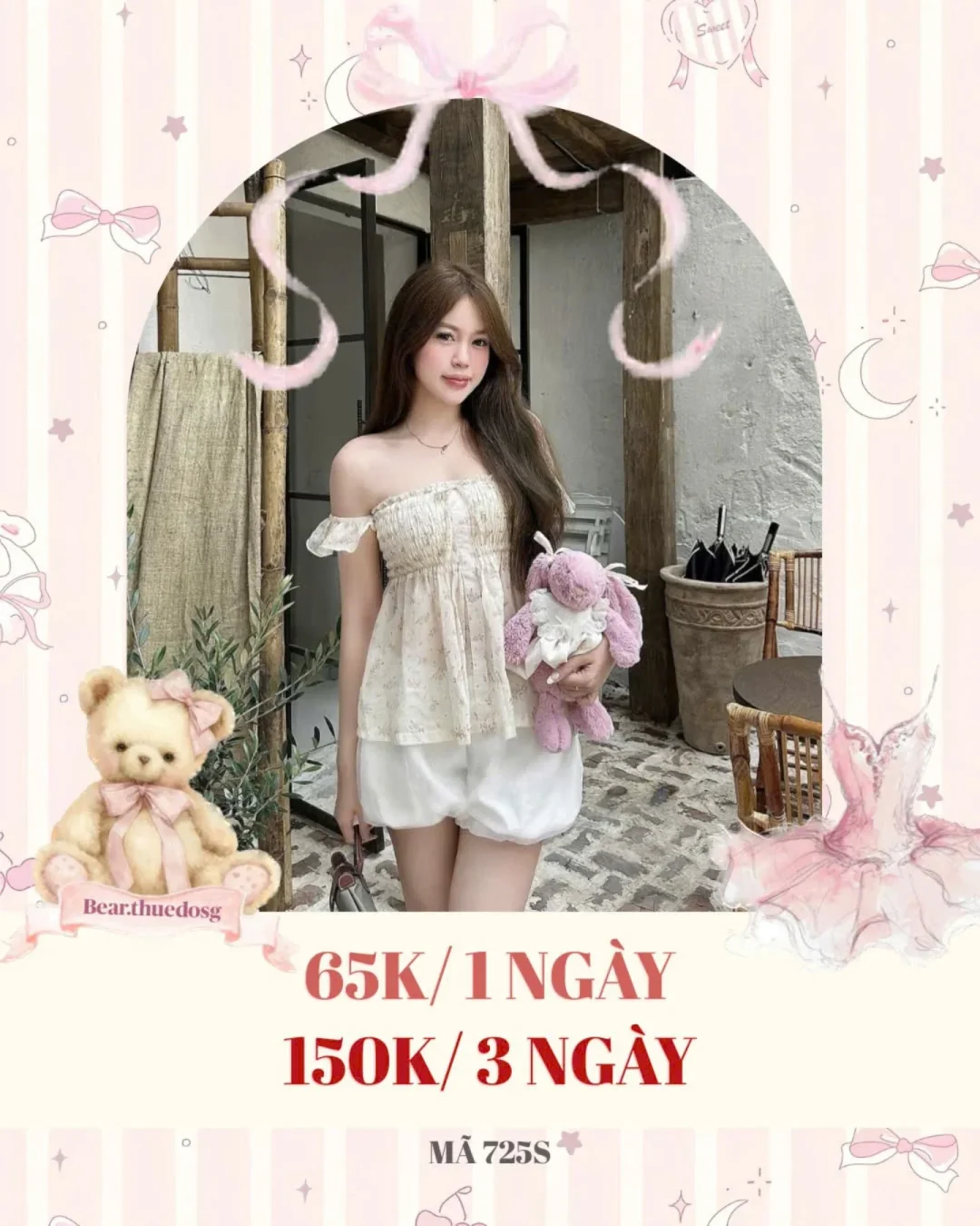 Ảnh 1 của Set áo trễ vai nhún kem size S nữ