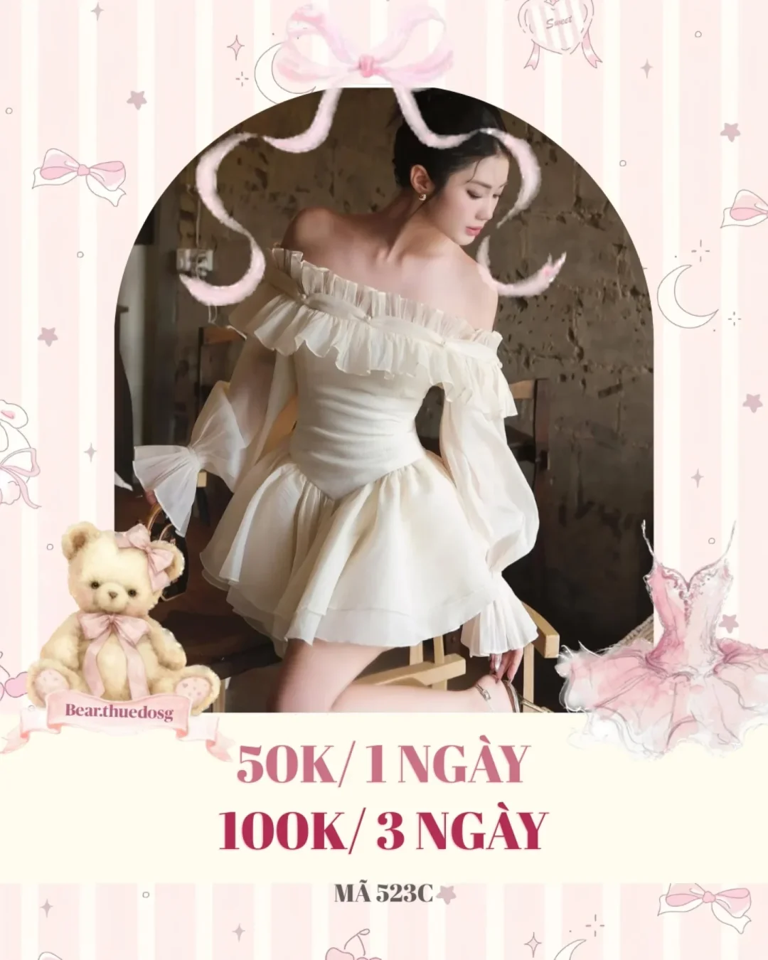 Ảnh 1 của Váy trắng trễ vai bèo nhún size M