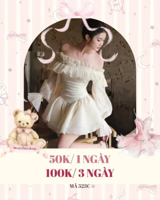 Ảnh 1 của Váy trắng trễ vai bèo nhún size M