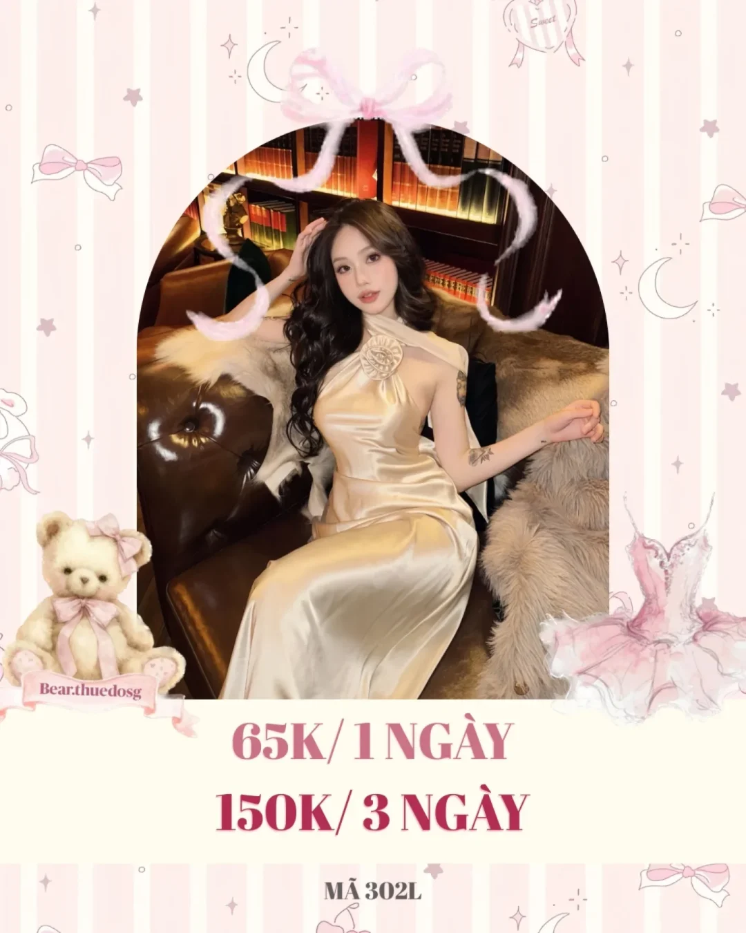 Photo 1 of Đầm satin dài màu kem size M