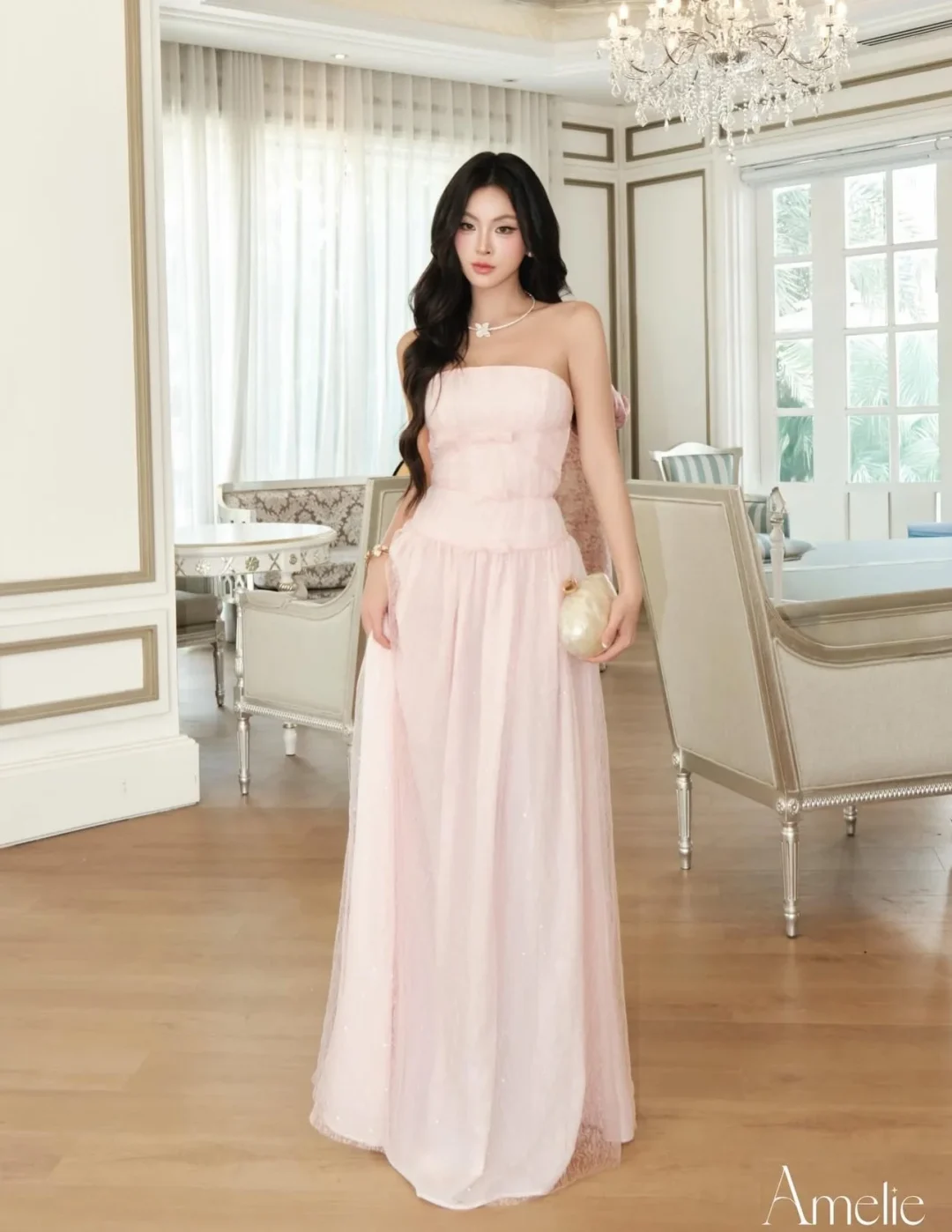 Ảnh 6 của Váy dạ hội voan hồng pastel size M