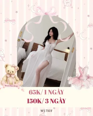 Photo 1 of Váy maxi trắng xẻ tà ren nữ