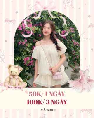 Ảnh 1 của Set áo trễ vai kem thêu hoa nữ