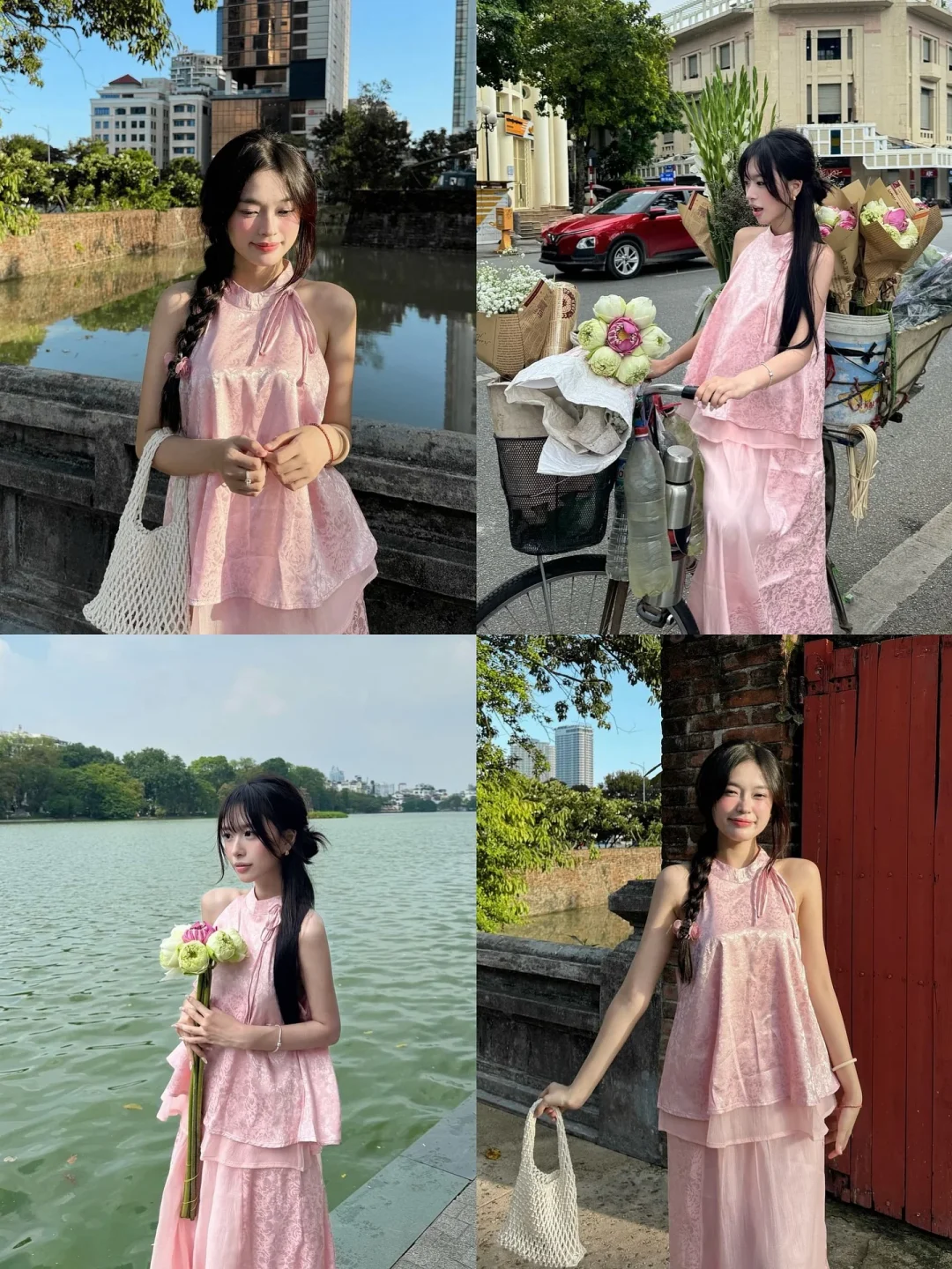 Ảnh 1 của Áo dài ren hồng nhạt nữ size M
