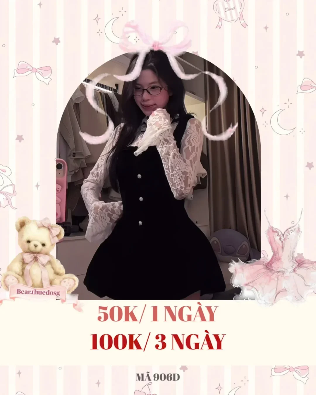 Ảnh 1 của Đầm nhung đen phối áo ren trắng vintage nữ