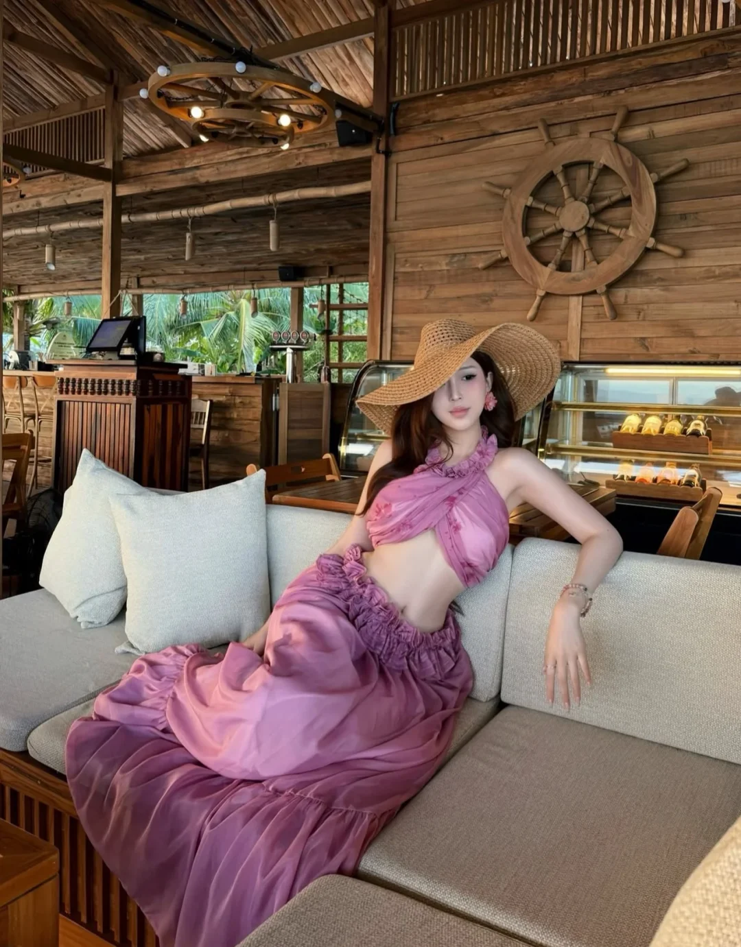 Ảnh 8 của Set váy hai mảnh hồng boho maxi nữ
