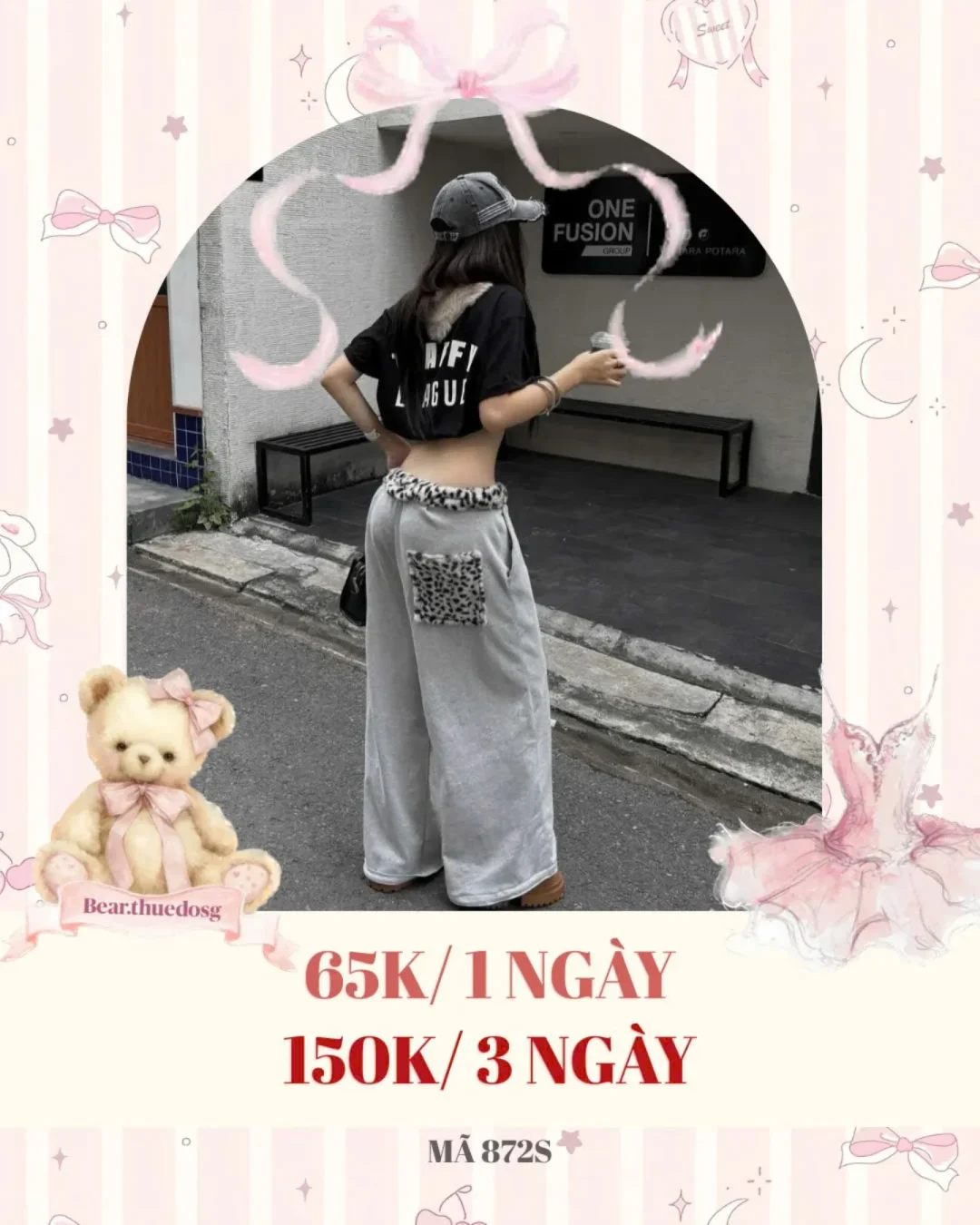 Photo 1 of Quần ống rộng lông cừu nữ xám báo đốm
