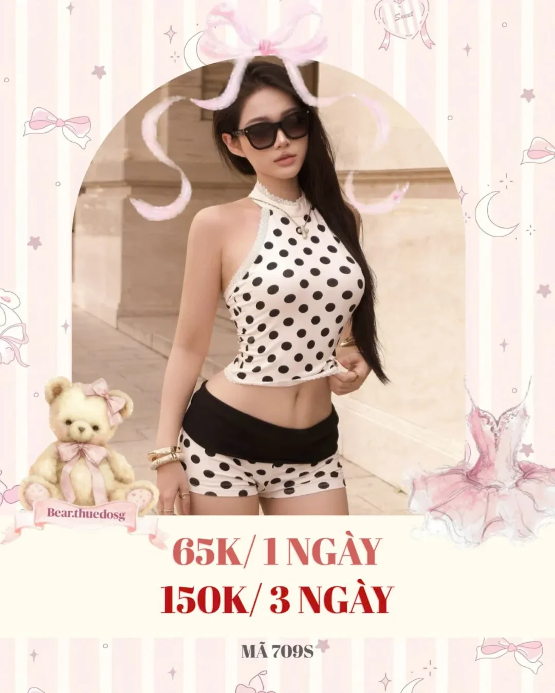Ảnh 1 của Set áo crop quần short chấm bi nữ